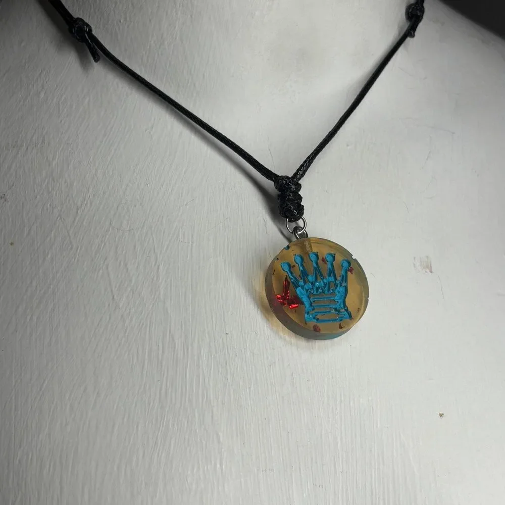 Blue Print Queen - Handmade Resin Chess Necklace - Picture 6 of 7